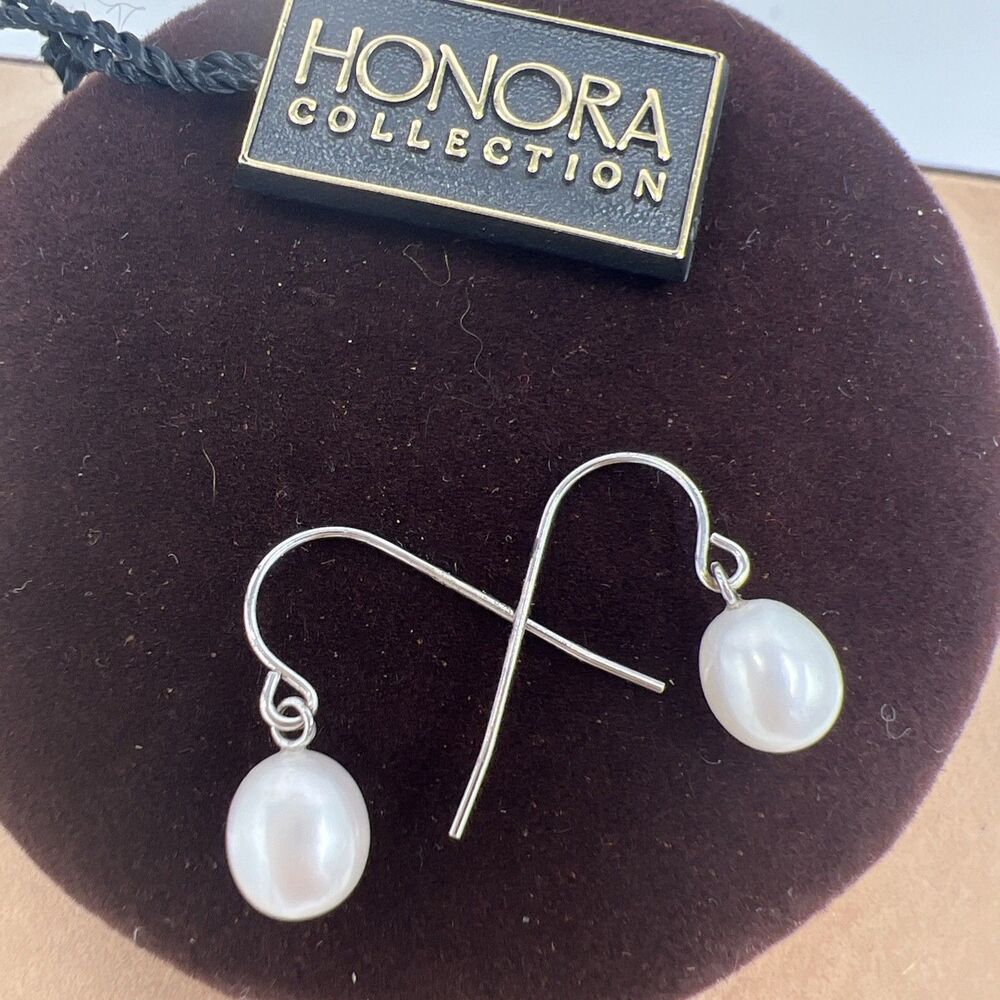 Honora Pearl Earrings Sterling Silver White Dangle Wire Modern Dainty Minimalist